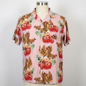 Indestructible Graphic Shirt Mens Small Short Sleeve Button Up Pink Eagle Roses
